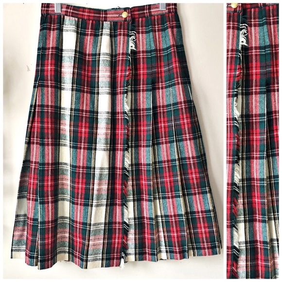 Vintage Christmas Tartan Plaid Wool Wrap Skirt Red Green ILGWU USA Made Size 6 - Picture 13 of 13